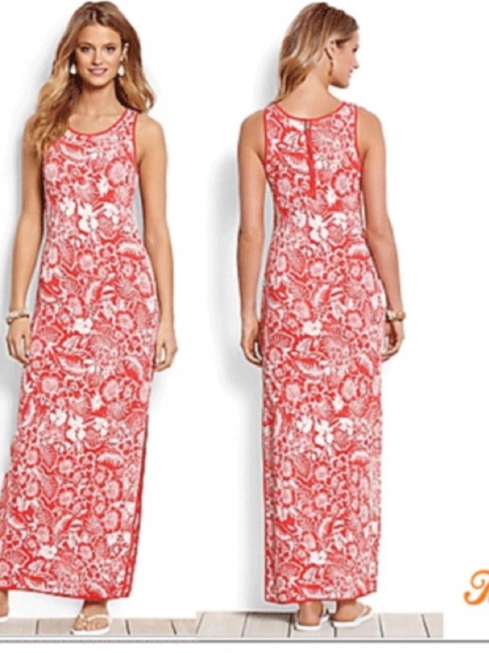 Tommy Bahama Coral and White Floral Tank Maxi Dress
